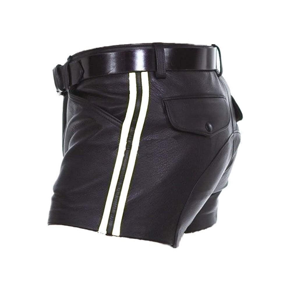 502 Leather Shorts With Stripes - TheBougees