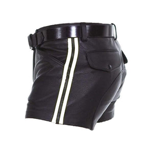 502 Leather Shorts With Stripes - TheBougees