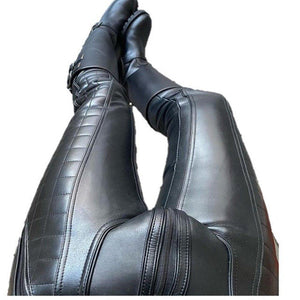 Mens Leather Pant - Genuine Sheep Leather Party Pants -Hand Made Quilted Design with Zipper Front to Back - TheBougees