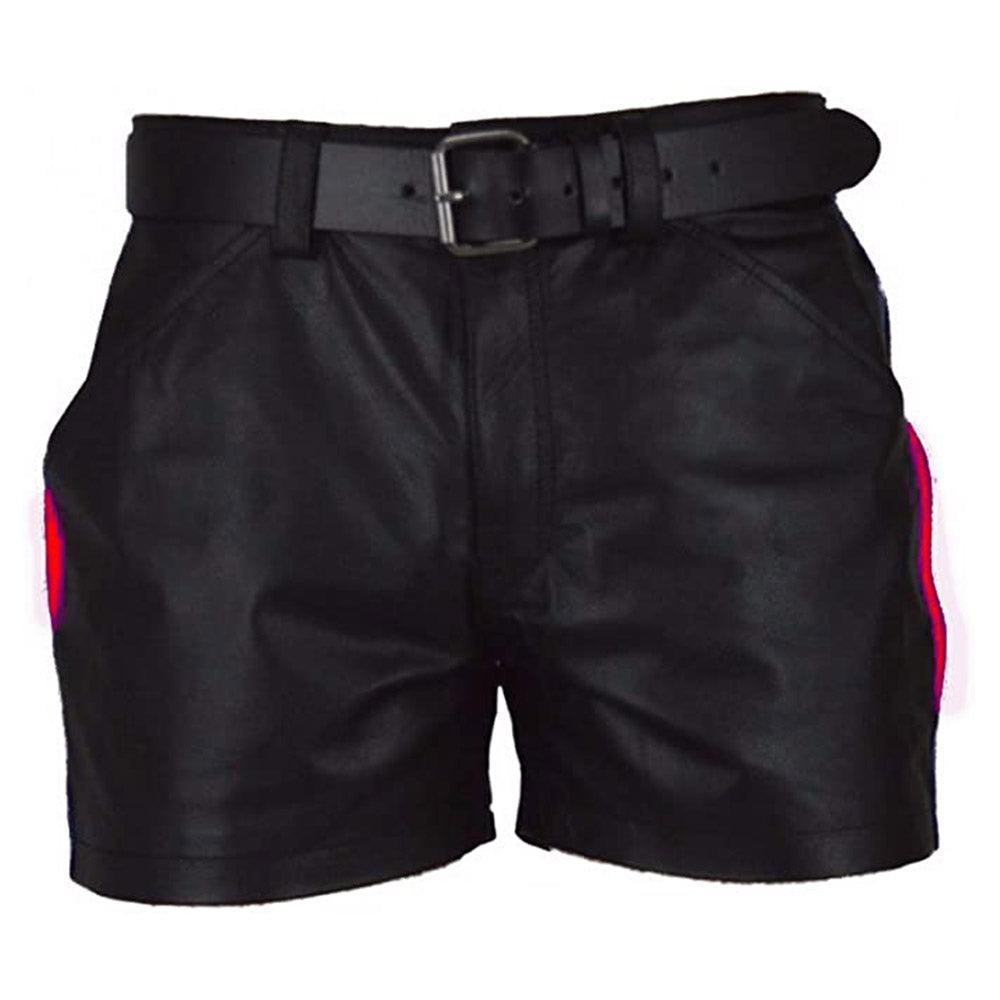 502 Leather Shorts With Stripes - TheBougees