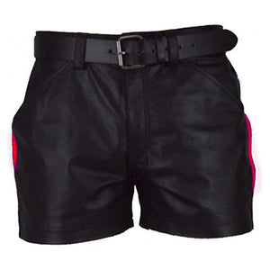 502 Leather Shorts With Stripes - TheBougees