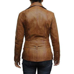 Leather Jacket Women With Stylish Side Zip Closer And Belted Waist - TheBougees