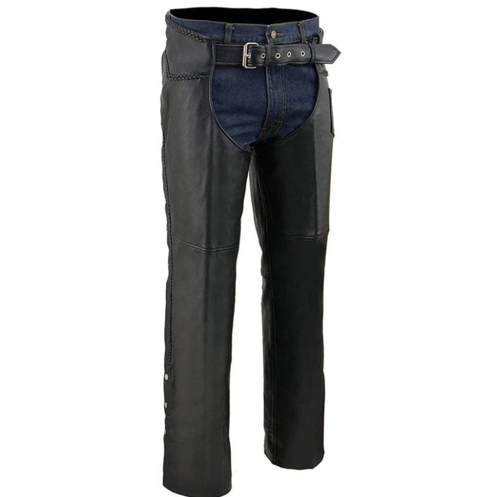 Black Premium Leather Chaps with Coin Pocket - TheBougees