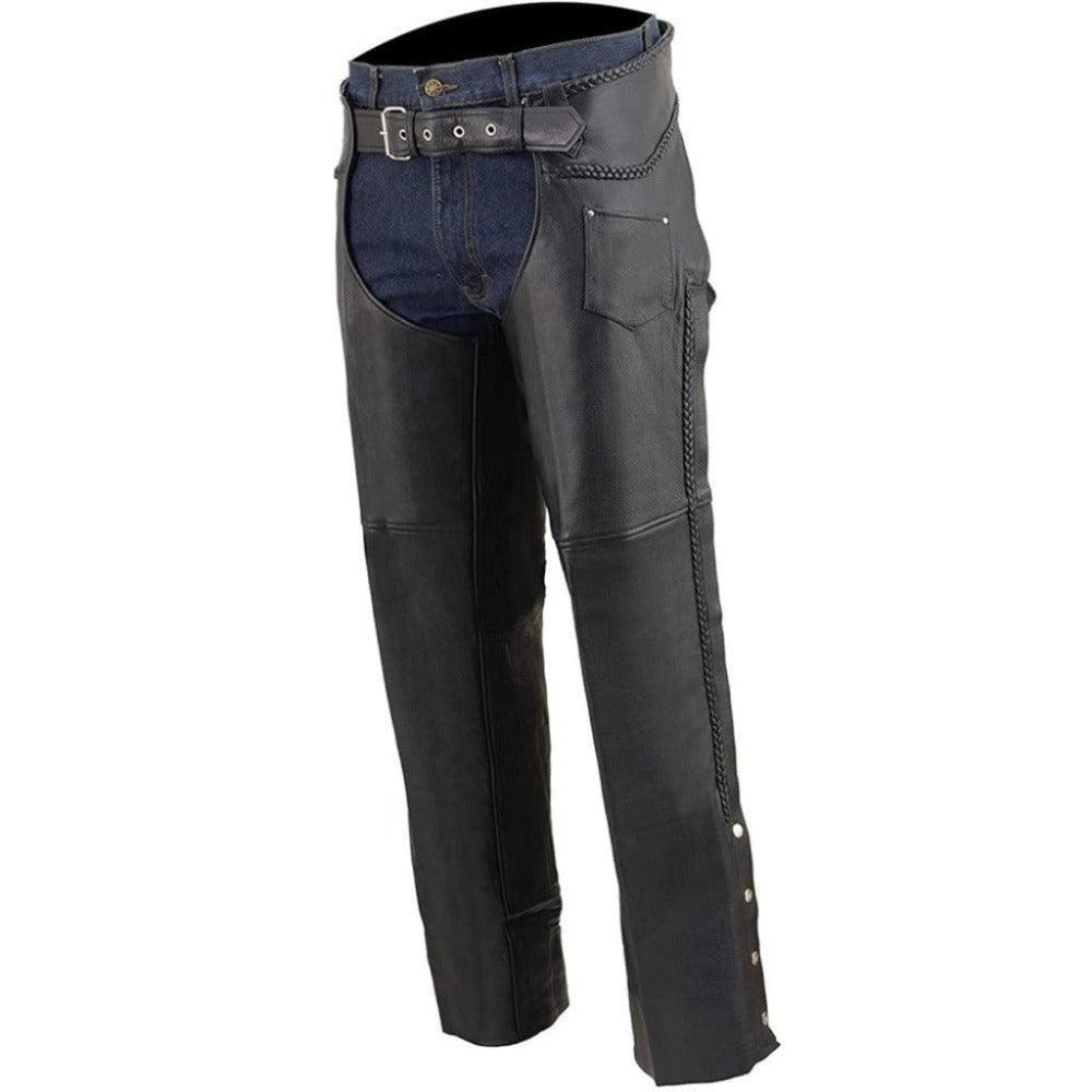 Black Premium Leather Chaps with Coin Pocket - TheBougees