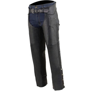 Black Premium Leather Chaps with Coin Pocket - TheBougees