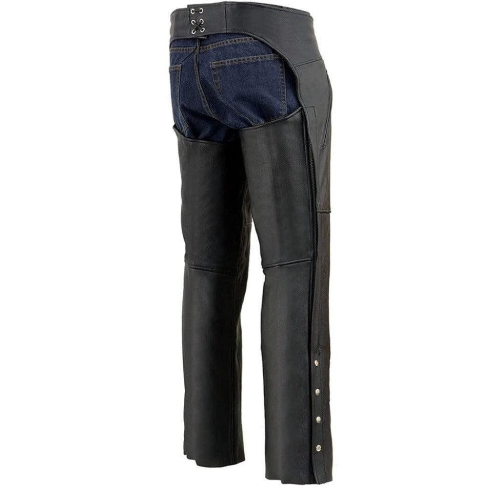 Black Premium Leather Chaps with Zipper Pocket - TheBougees