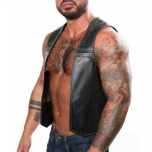 Black Quilted Leather Bar Vest For Men - TheBougees