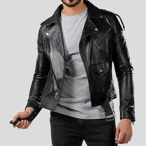 Vintage Black Leather Slim Biker Jacket - TheBougees