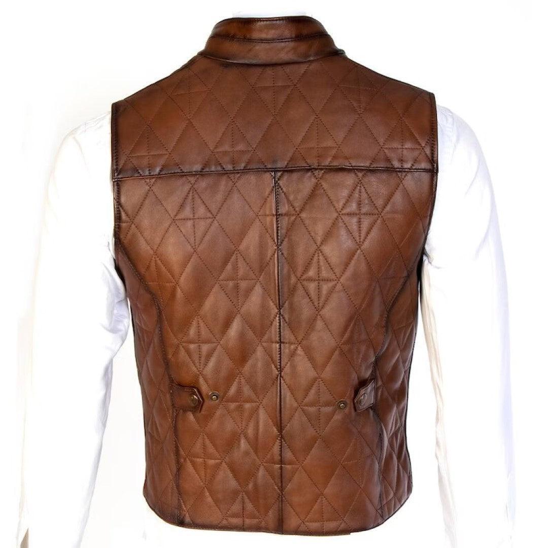 Stylish Leather Vest In Brown Color For Men's - TheBougees