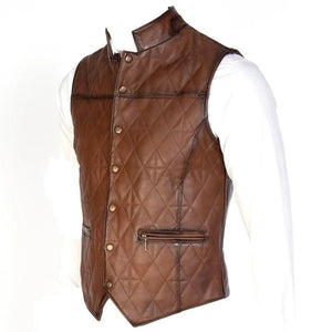 Stylish Leather Vest In Brown Color For Men's - TheBougees