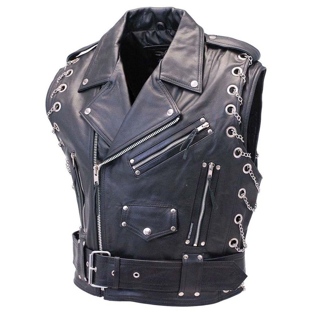 Chromed-out Leather Motorcycle Vest - TheBougees
