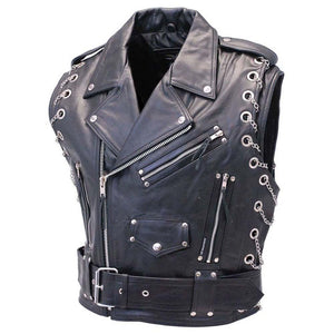 Chromed-out Leather Motorcycle Vest - TheBougees