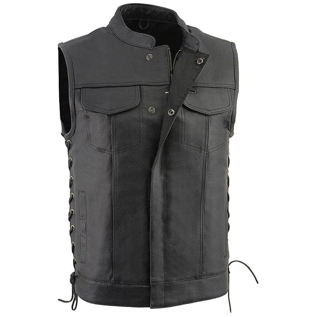 Classical Leather Vest For Men's With Side Lace Design - TheBougees