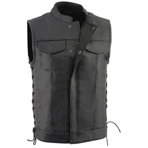 Classical Leather Vest For Men's With Side Lace Design - TheBougees