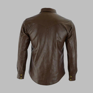 Leather Shirt In Drak Brown For Mens - TheBougees