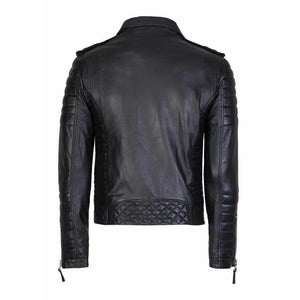 Black Leather Quilt Design Slim Fit Biker Jacket for Men - TheBougees