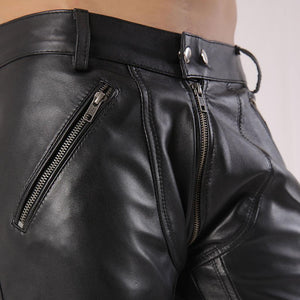 Full Back Zipper Mens Leather Shorts - TheBougees
