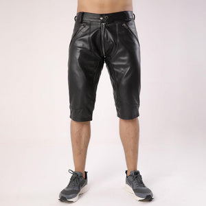 Full Back Zipper Mens Leather Shorts - TheBougees