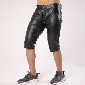 Full Back Zipper Mens Leather Shorts - TheBougees