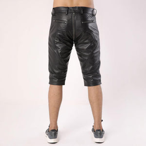Full Back Zipper Mens Leather Shorts - TheBougees