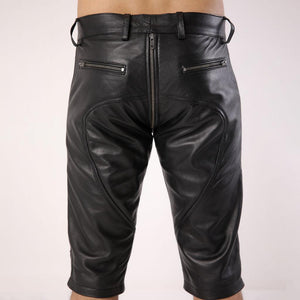 Full Back Zipper Mens Leather Shorts - TheBougees