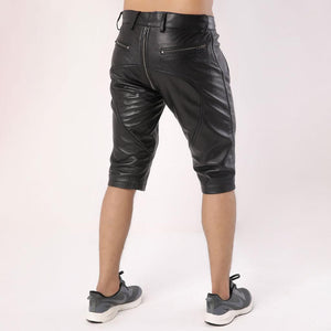 Full Back Zipper Mens Leather Shorts - TheBougees