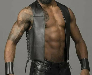 Lace Up Leather Bar Vest - TheBougees