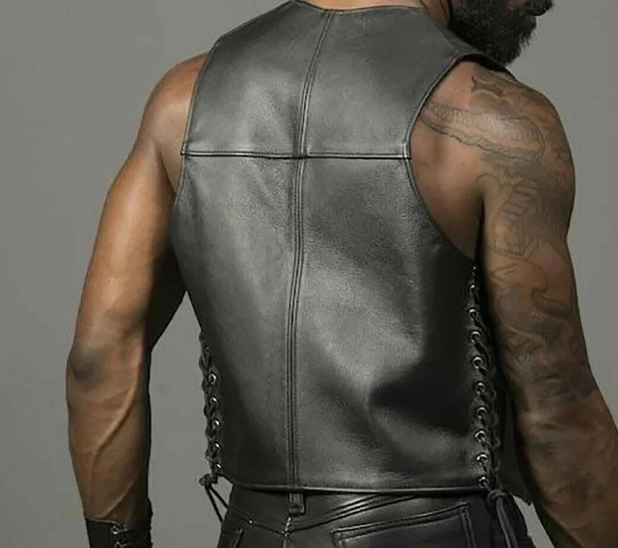 Lace Up Leather Bar Vest - TheBougees