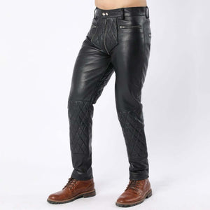 Lambskin Leather Quilted Pants with Full Back Zipper - Biker Trouser - TheBougees