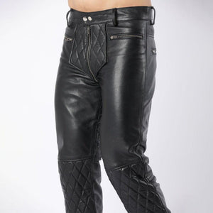 Lambskin Leather Quilted Pants with Full Back Zipper - Biker Trouser - TheBougees
