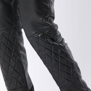 Lambskin Leather Quilted Pants with Full Back Zipper - Biker Trouser - TheBougees