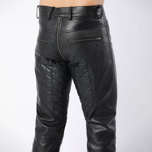 Lambskin Leather Quilted Pants with Full Back Zipper - Biker Trouser - TheBougees