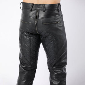 Lambskin Leather Quilted Pants with Full Back Zipper - Biker Trouser - TheBougees