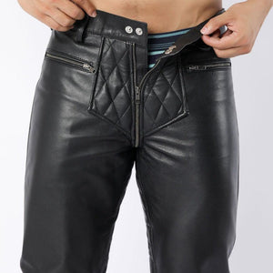 Lambskin Leather Quilted Pants with Full Back Zipper - Biker Trouser - TheBougees