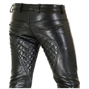 Lambskin Leather Quilted Pants with Zipper - Biker Trouser - TheBougees