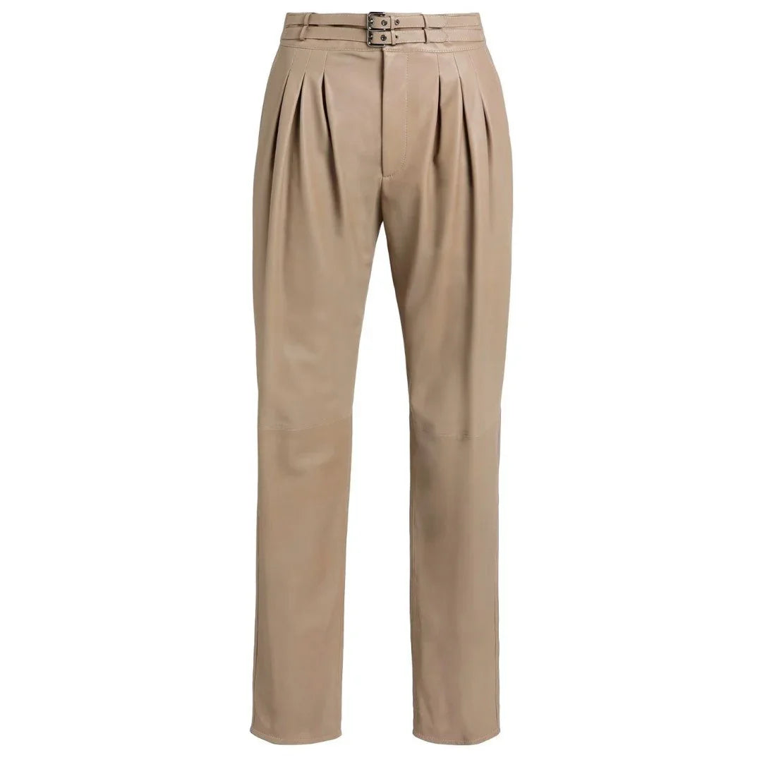 Leather Pants For Men With Double Buckle Stylish Closer - TheBougees