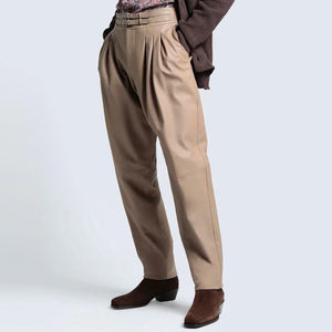 Leather Pants For Men With Double Buckle Stylish Closer - TheBougees