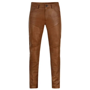 Stylish Design Brown Leather Belted Pants - TheBougees