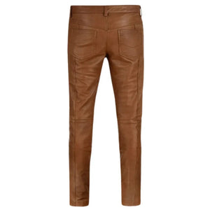Stylish Design Brown Leather Belted Pants - TheBougees