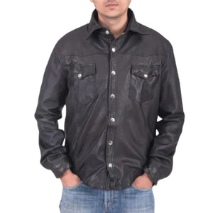 Stylish Leather Shirts For Men With Two Front Pockets - TheBougees