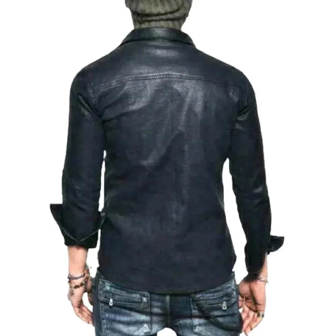 Stylish Leather Shirts For Men With Two Front Pockets - TheBougees