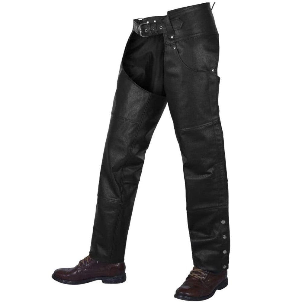 Black Premium Leather Chaps with Side Zipper - TheBougees