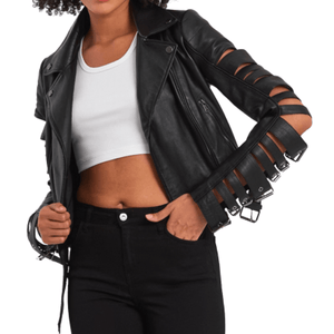 Leather Jacket Women With Buckle Arm Style - TheBougees