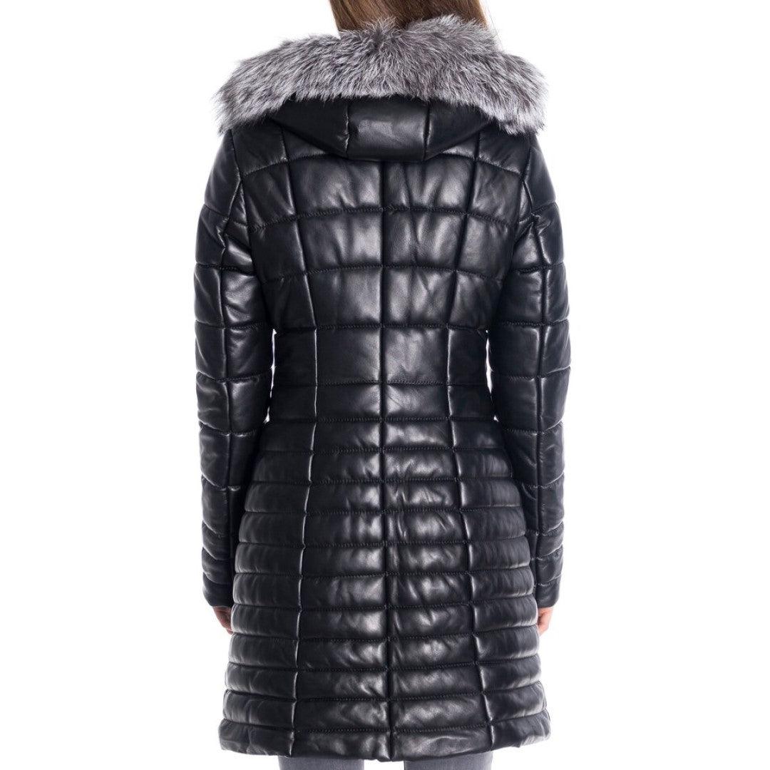Hooded Style Quilted Design Women's Leather Jacket - TheBougees