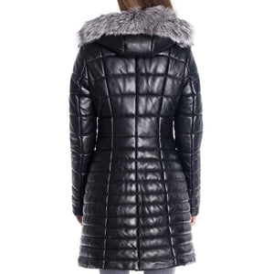 Hooded Style Quilted Design Women's Leather Jacket - TheBougees