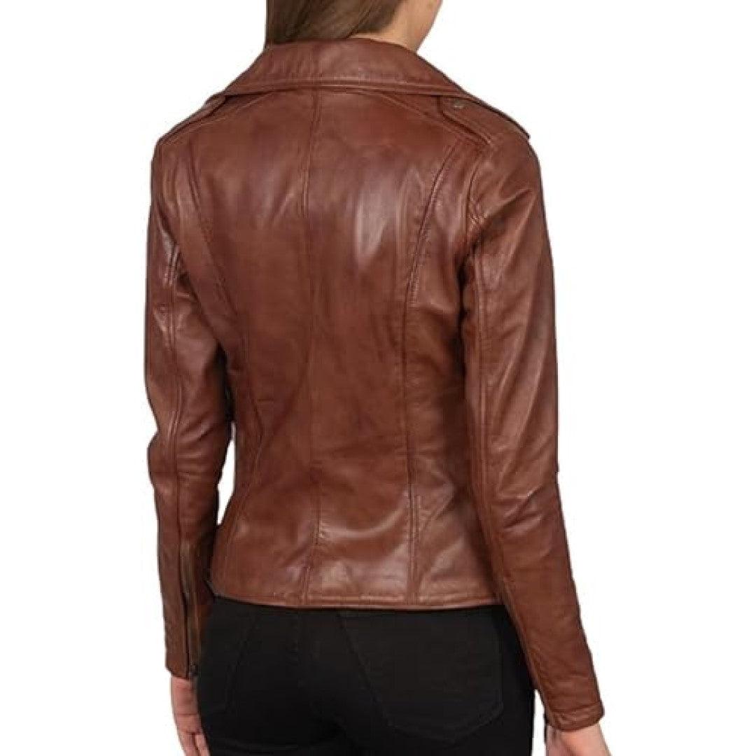 Leather Jacket Women With Side Zip Closer And Zipped Pockets - TheBougees