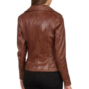 Leather Jacket Women With Side Zip Closer And Zipped Pockets - TheBougees