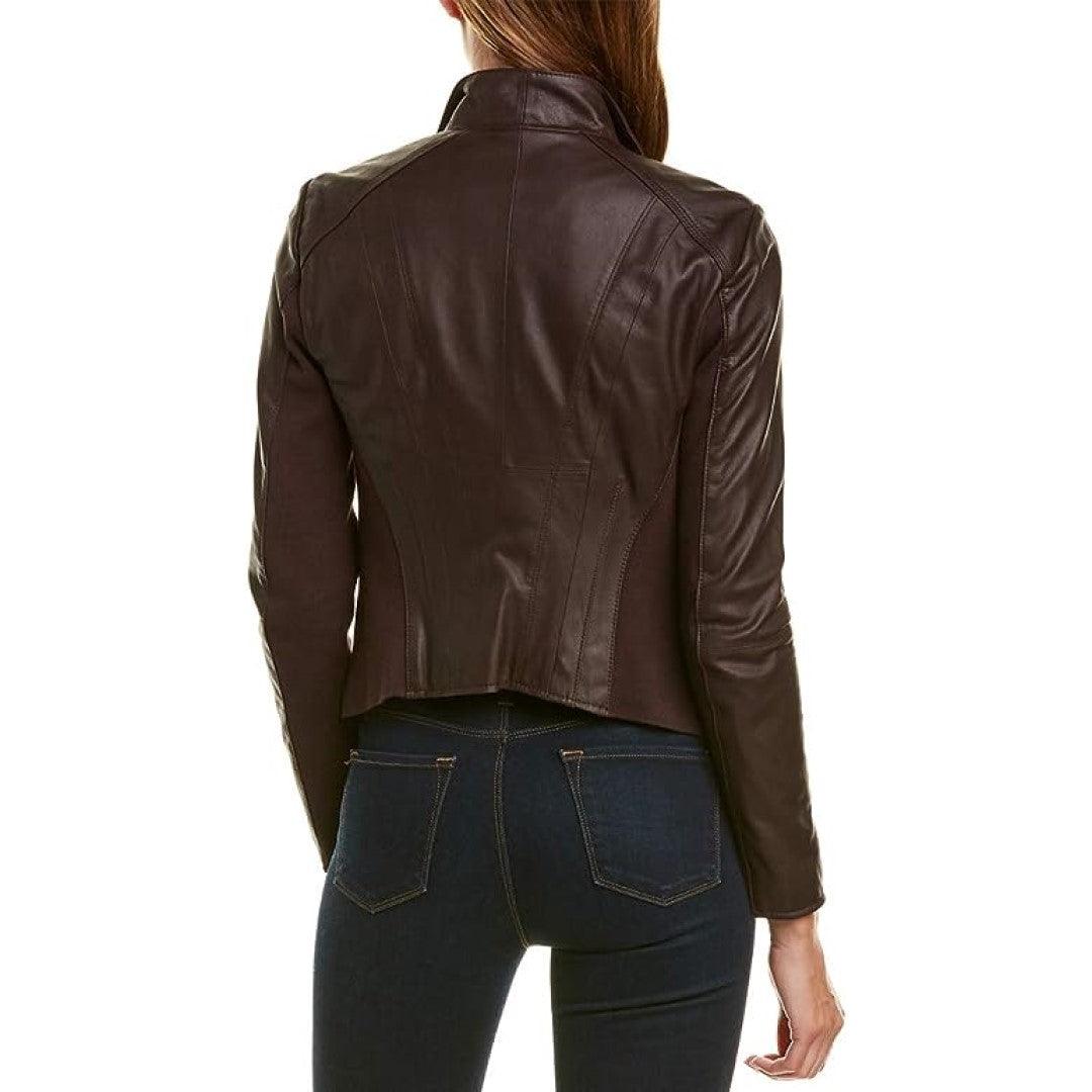 Brown Leather Jacket With Biker Style - TheBougees