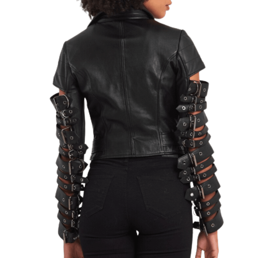 Leather Jacket Women With Buckle Arm Style - TheBougees
