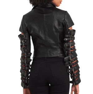 Leather Jacket Women With Buckle Arm Style - TheBougees